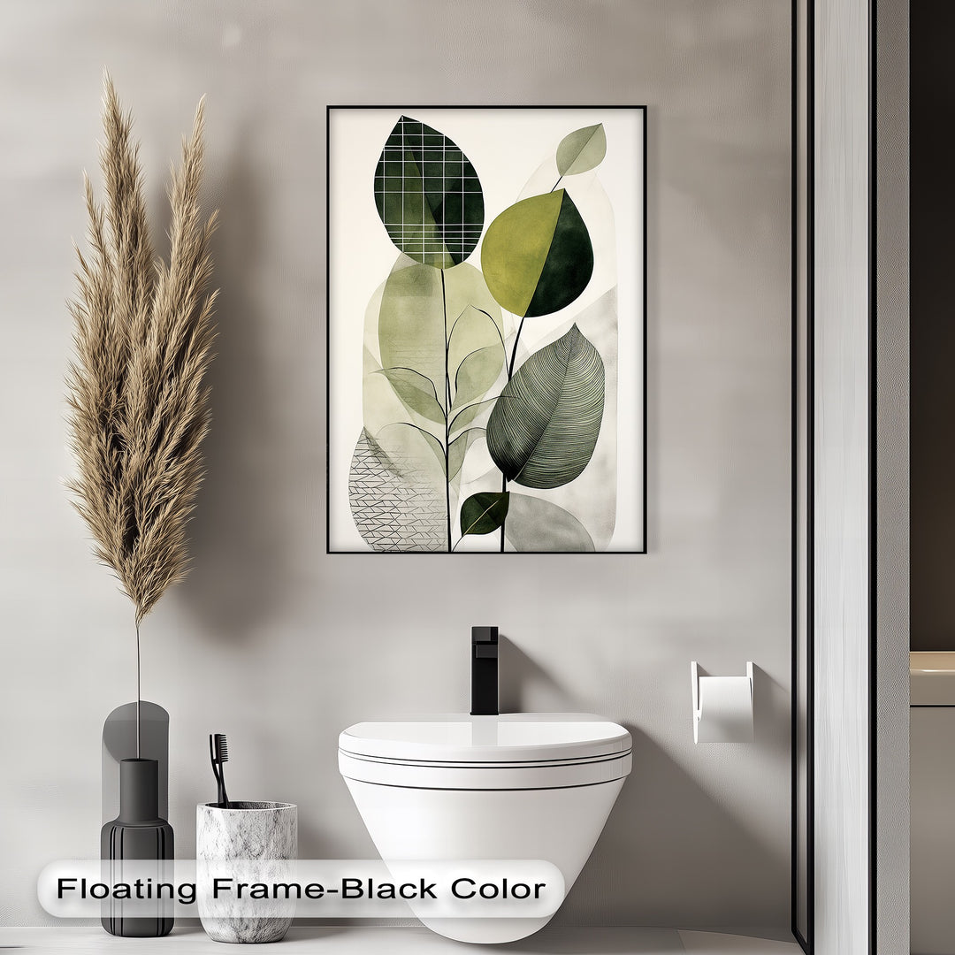 Structured Harmony – Abstract Leaf Shapes in Geometric Overlay Canvas Print