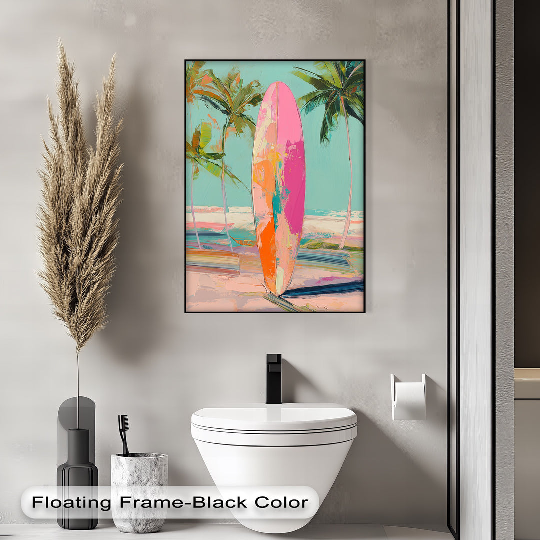 Sunset Ride – Vibrant Surfboard Beach Scene Canvas Print