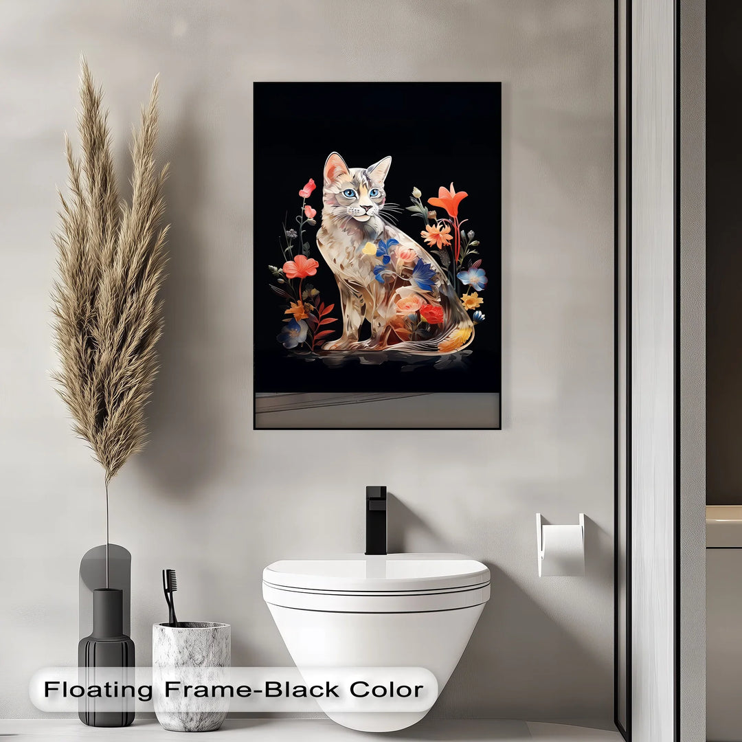 Botanical Gaze – Floral Patterned Cat with Blue Eyes Cat Canvas Print - MyPhotoStation