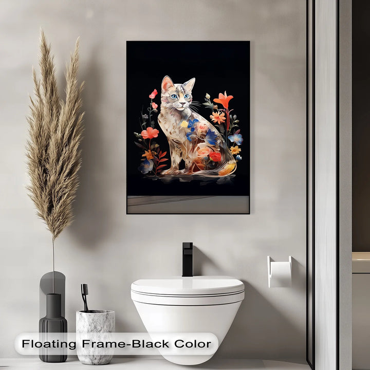 Botanical Gaze – Floral Patterned Cat with Blue Eyes Cat Canvas Print - MyPhotoStation