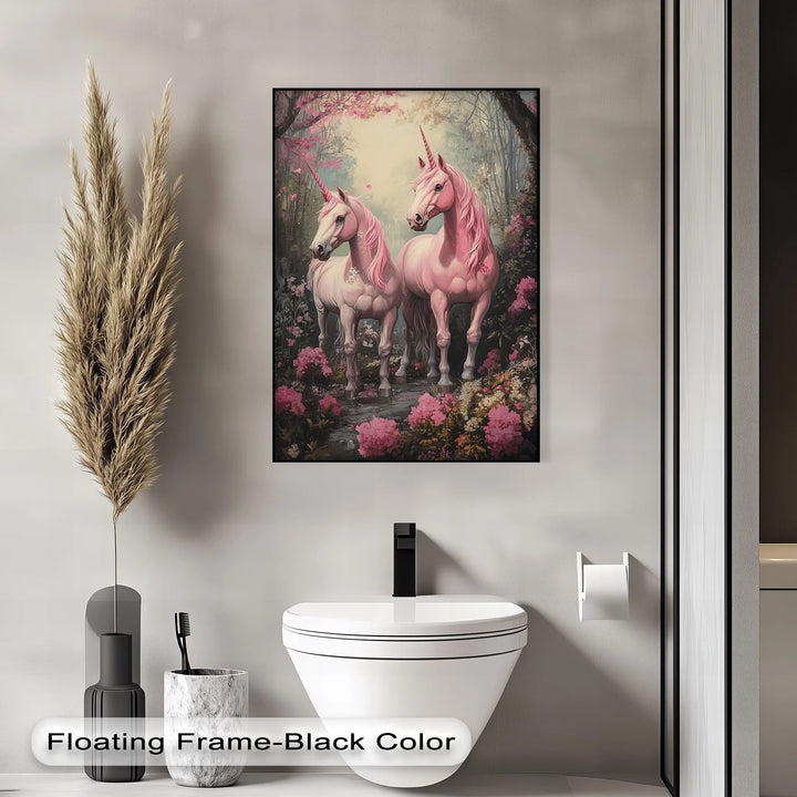 Pink Unicorns in Enchanted Forest - Animal Canvas Print - MyPhotoStation