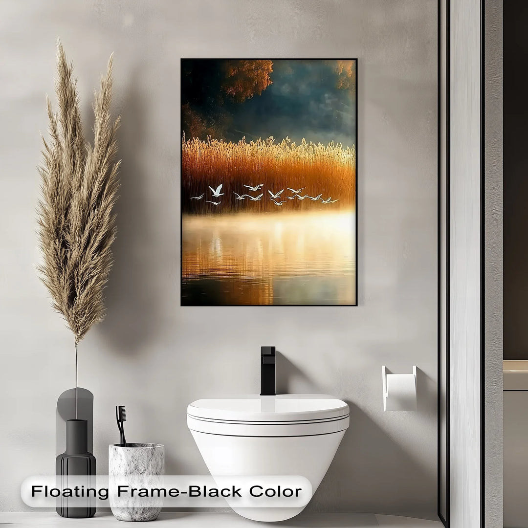 Golden Flight – Tranquil Birds at Sunset Canvas Print - MyPhotoStation