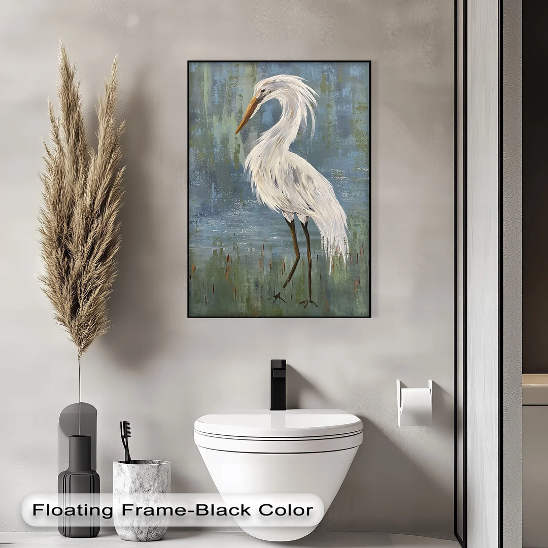 Graceful White Heron – Minimalist Bird Canvas Print - MyPhotoStation