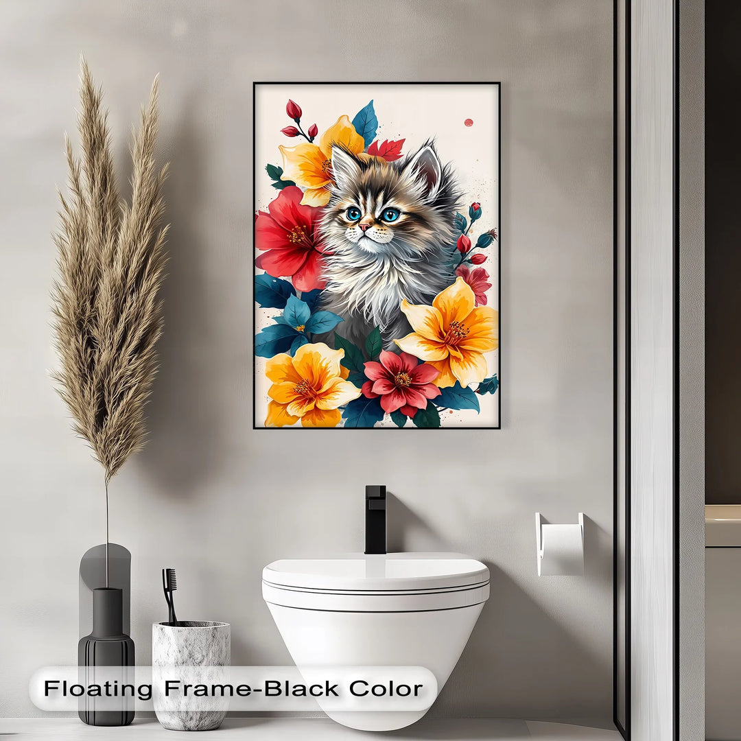 Fluffy Kitten Surrounded by Vibrant Florals - Cat Canvas Print - MyPhotoStation