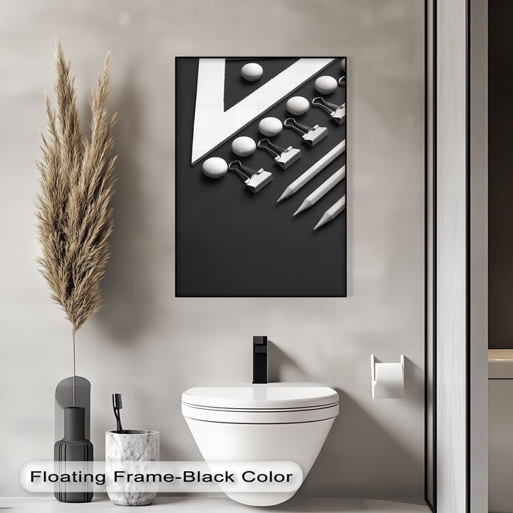 Monochrome Minimalism – Black and White Office Supplies Canvas Prints