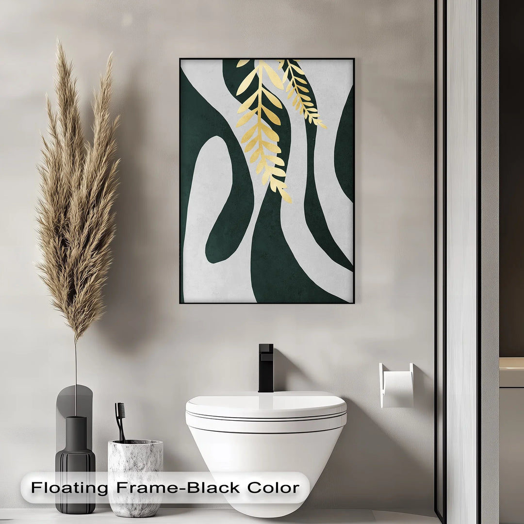 Golden Fern Over Emerald Flow – Minimal Botanical Canvas Print - MyPhotoStation