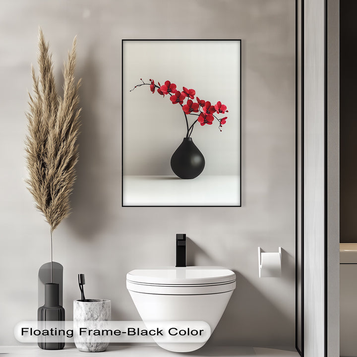 Minimalist Red Orchids in Black Vase – Contemporary Floral Canvas Print