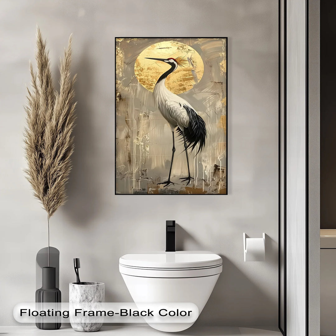 Golden Sun and Standing Crane – Elegant Crane Animal Canvas Print - MyPhotoStation
