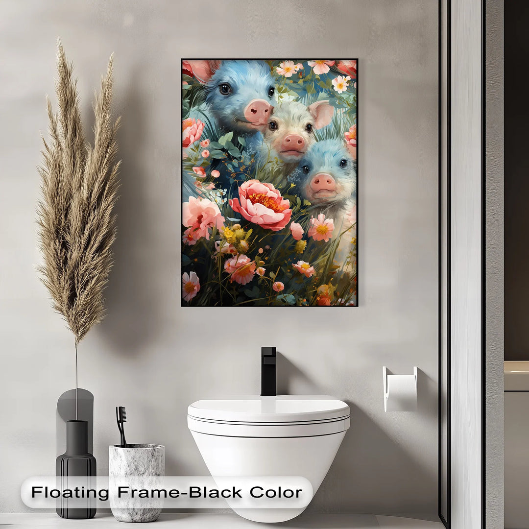 Blossom Companions – Piglets Among Spring Blooms Animal Canvas Print - MyPhotoStation