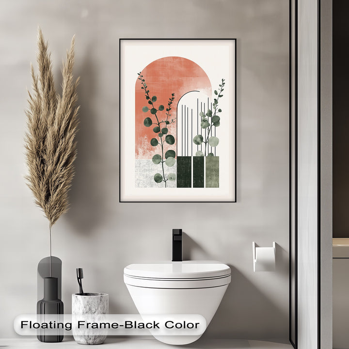 Terracotta Arch with Eucalyptus Branches – Modern Botanical Canvas Print