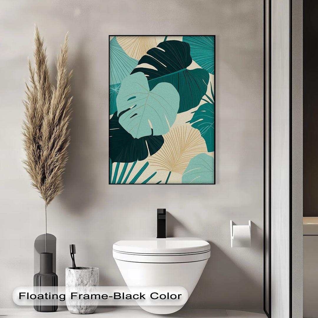 Tropical Oasis – Teal and Beige Monstera Canvas Print - MyPhotoStation