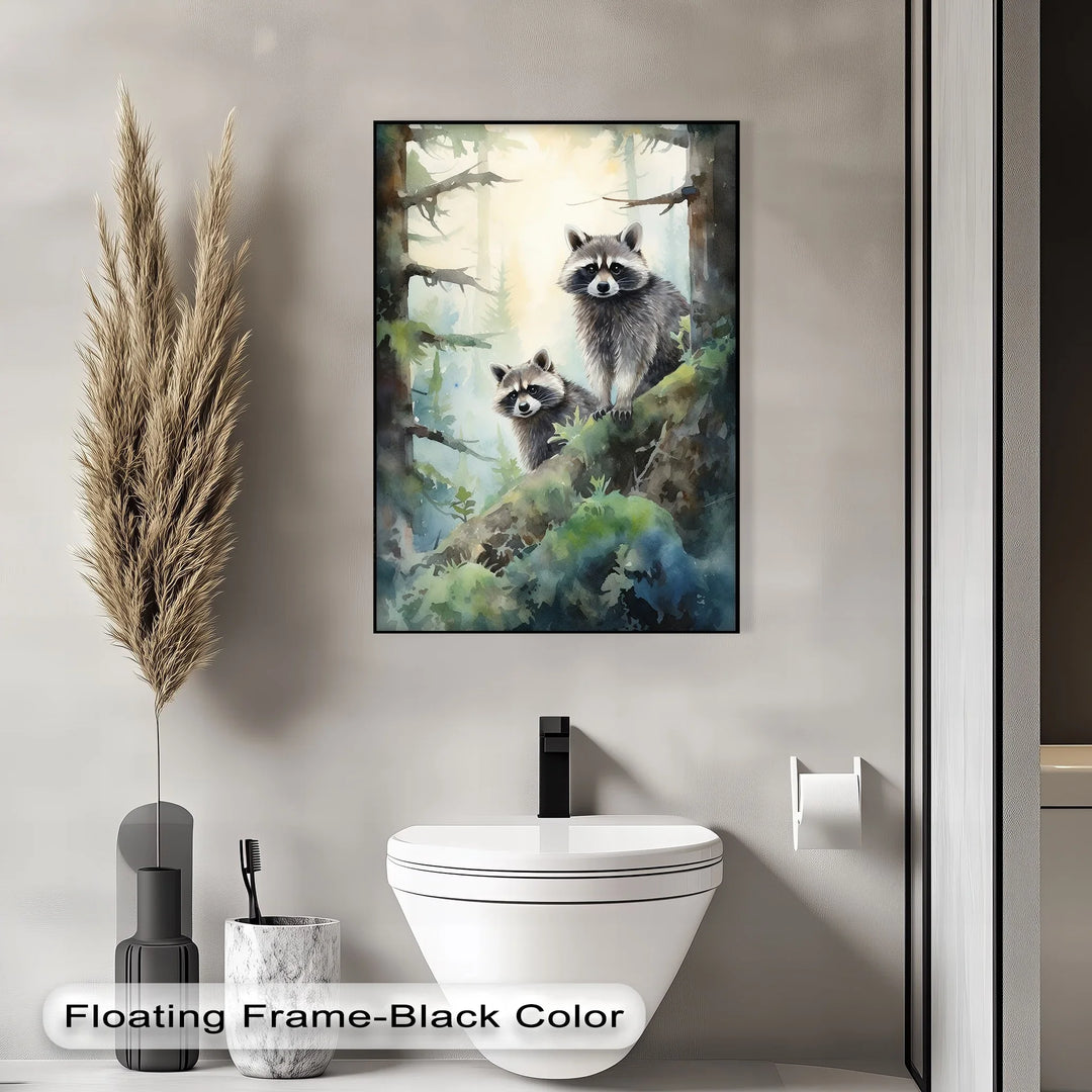 Curious Companions – Raccoons in Forest Animal Canvas Print - MyPhotoStation