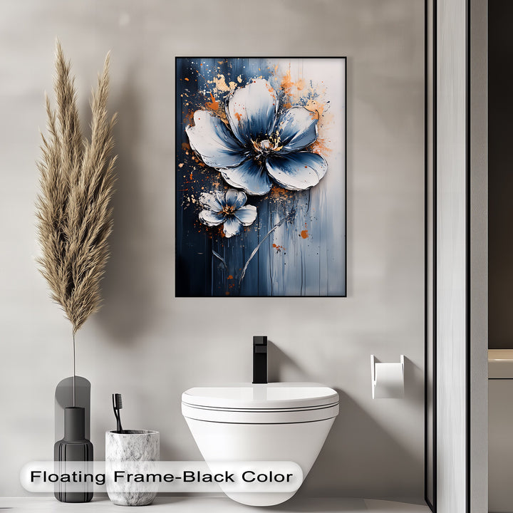 Electric Midnight Bloom – Blue and White Abstract Floral Canvas Print