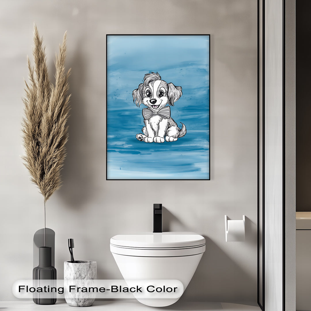 Charming Cartoon Pup with Bowtie - Puppies Canvas Print
