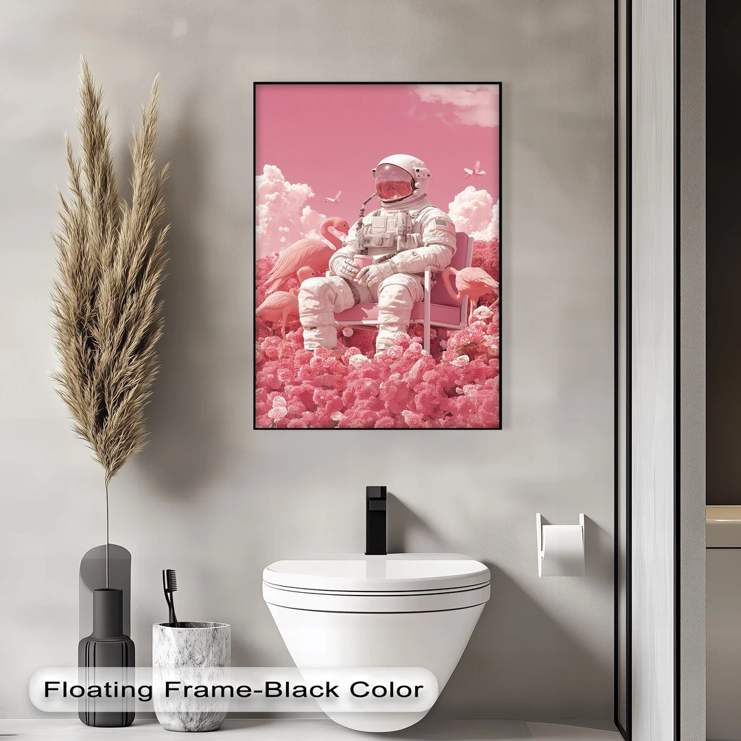Pink Astronaut in a Flamingo Garden – Surreal Space Canvas Print - MyPhotoStation