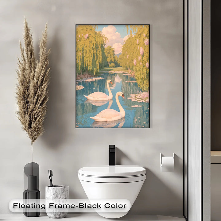Serene Swan Pair on Lily Pond – Nature Animal Canvas Print - MyPhotoStation
