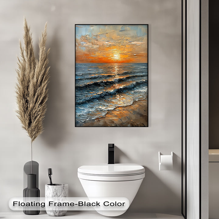 Golden Horizon – Textured Sunset Seascape Canvas Print