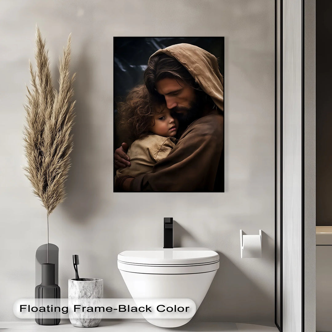 Divine Embrace – Jesus Holding a Child Canvas Print - MyPhotoStation