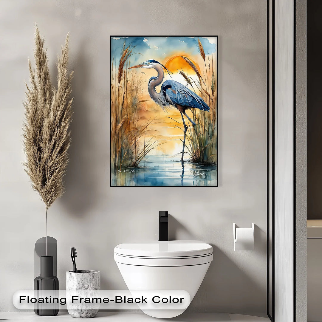 Majestic Blue Heron at Sunset – Serene Waterscape Canvas Print - MyPhotoStation
