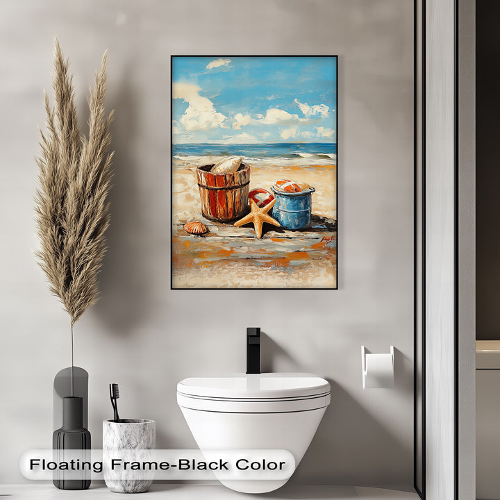 Beach Day Memories – Vibrant Coastal Bucket Scene Canvas Prints