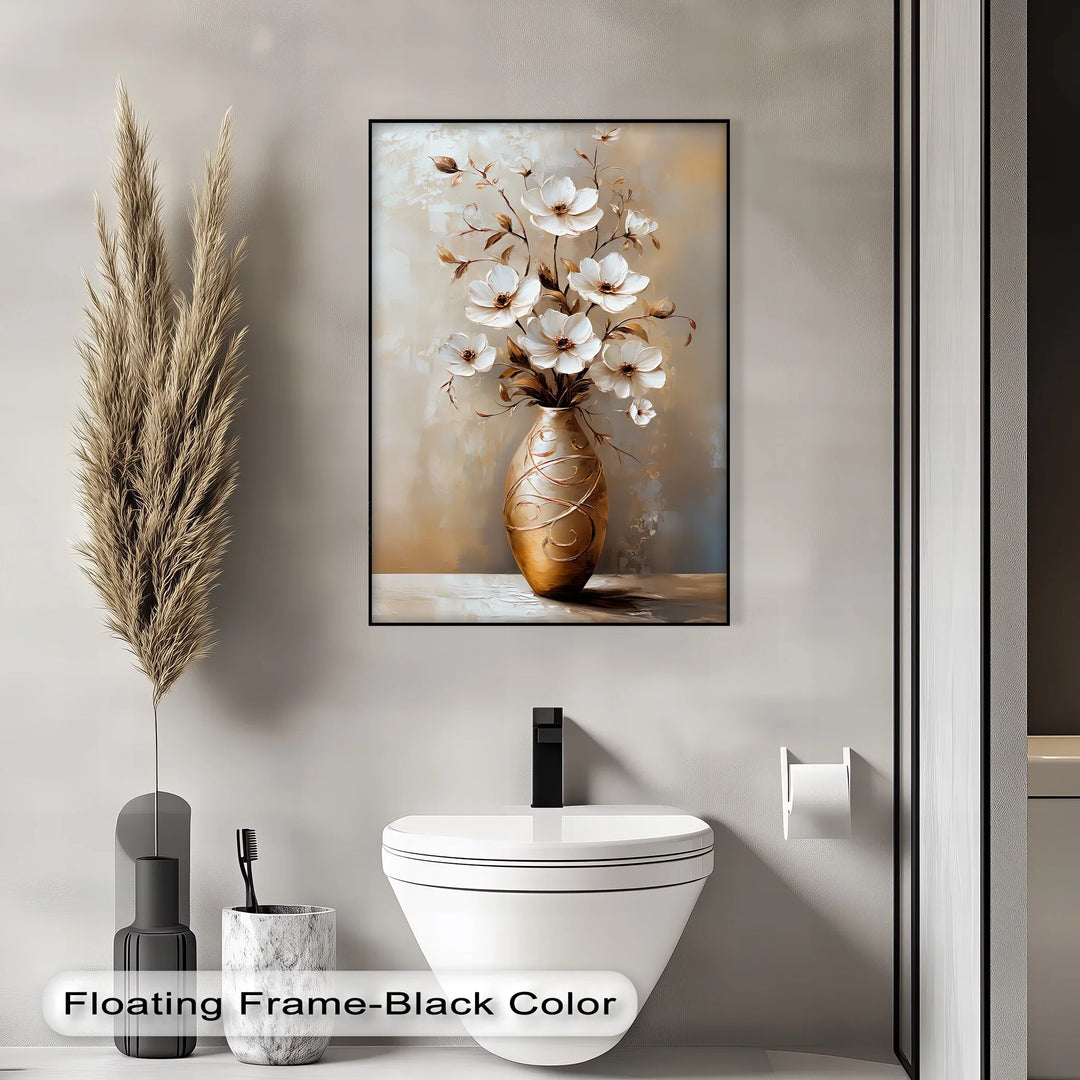 Golden Bloom – Elegant White Floral Arrangement Canvas Print - MyPhotoStation