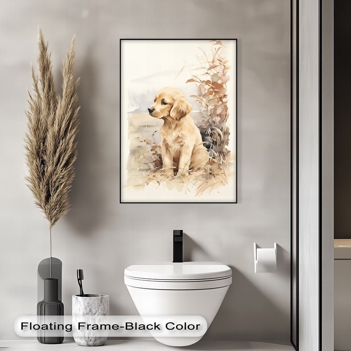 Golden Retriever in Autumn Light – Vintage Style Puppies Canvas Print