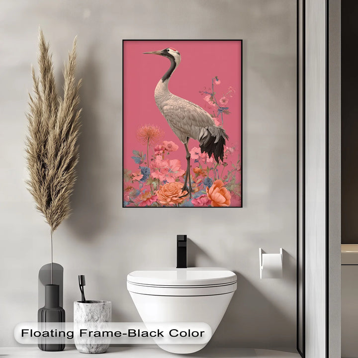 Elegant Crane Among Blossoms – Nature-Inspired Bird Canvas Print - MyPhotoStation