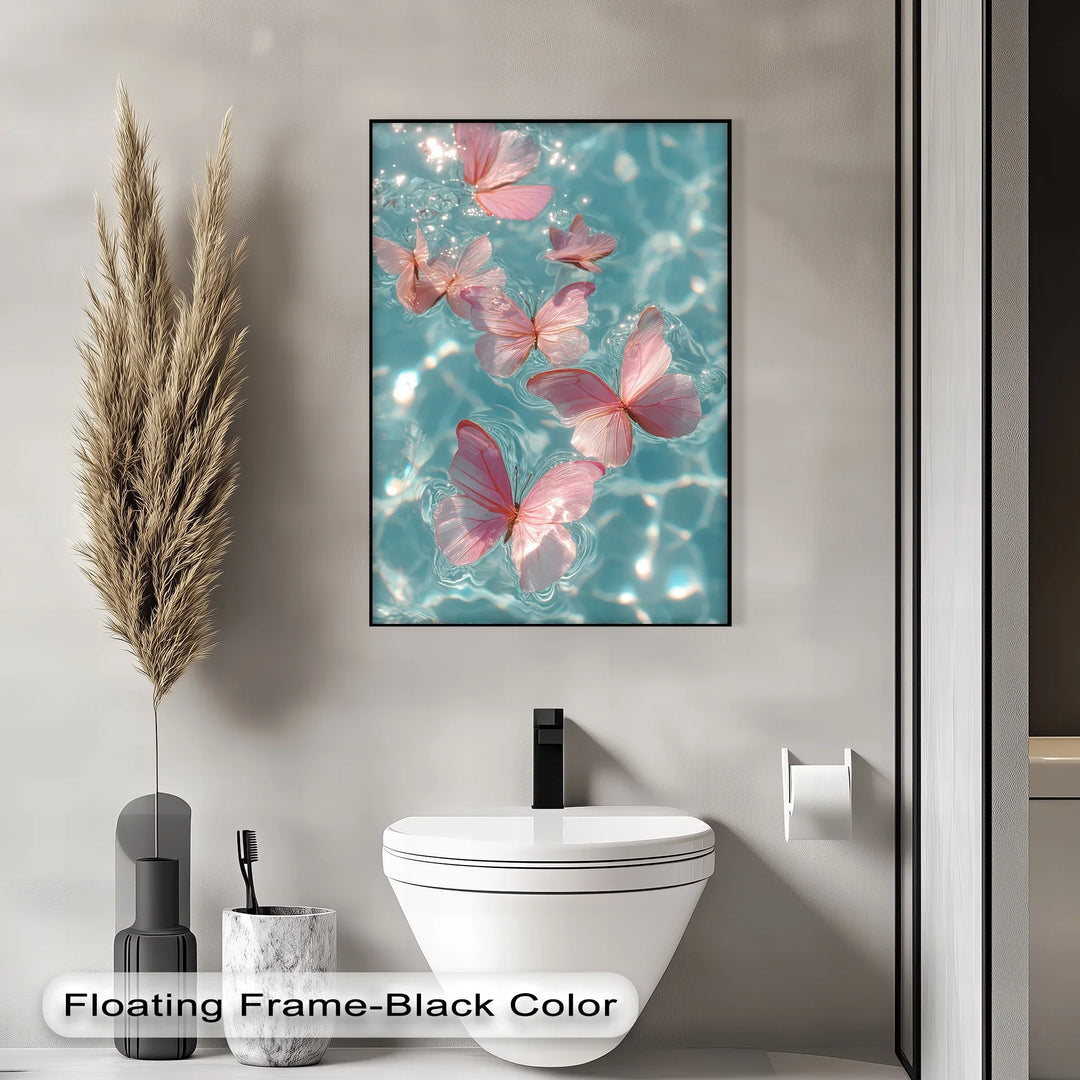Floating Pink Butterflies Over Water – Dreamy Canvas Print - MyPhotoStation