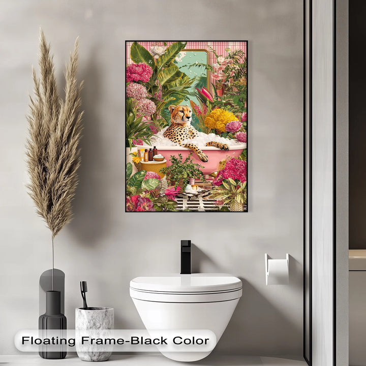 Cheetah in Pink Bathtub – Whimsical Jungle-Inspired Canvas Print - MyPhotoStation