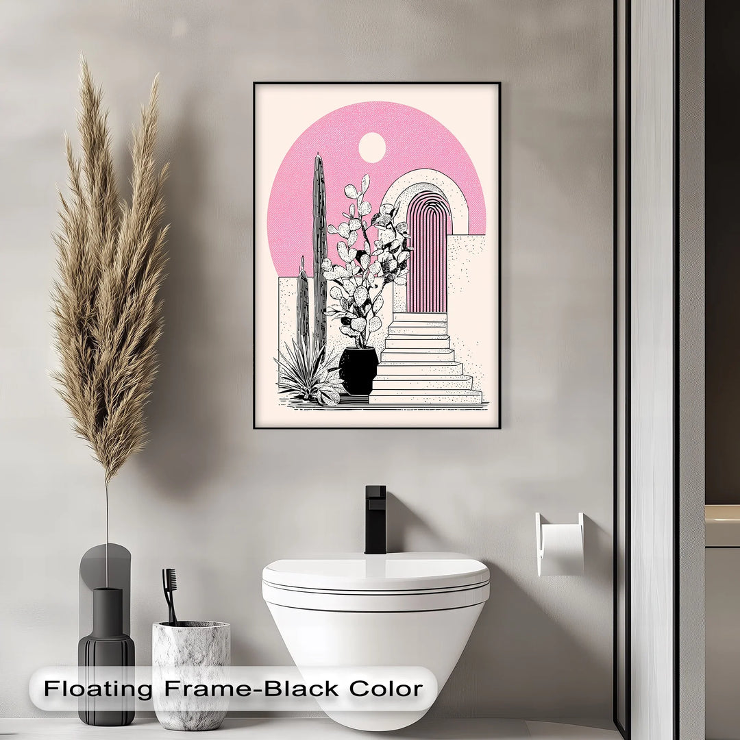 Modern Desert Archway Illustration – Black & Pink Canvas Print - MyPhotoStation