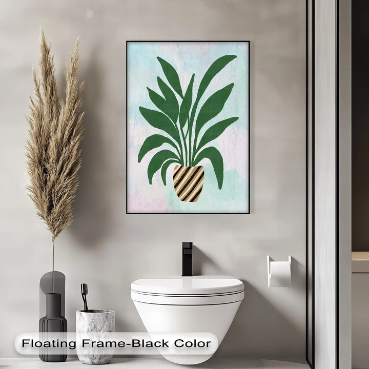 Striped Planter Botanical Art – Minimalist Green Leaf Canvas Print - MyPhotoStation