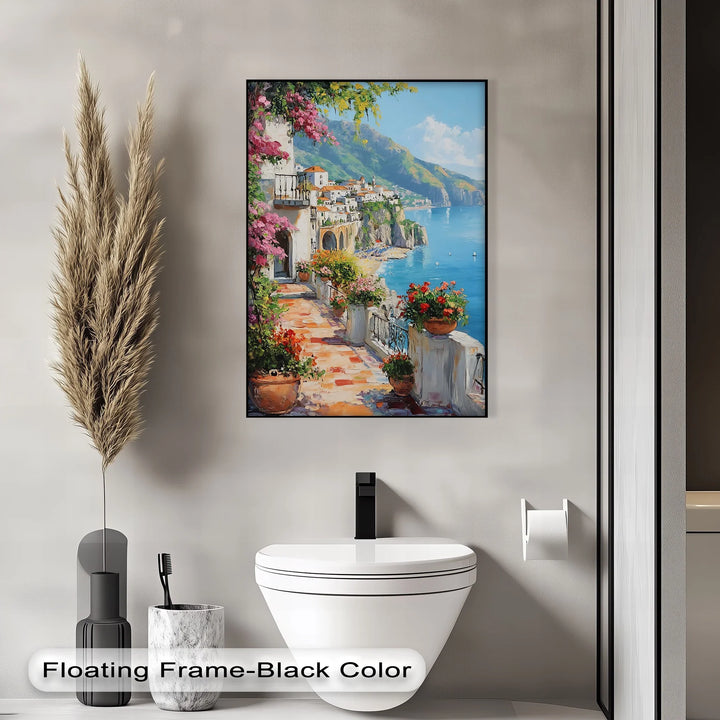 Amalfi Terrace Bloom – Coastal Italian Balcony Canvas Print - MyPhotoStation