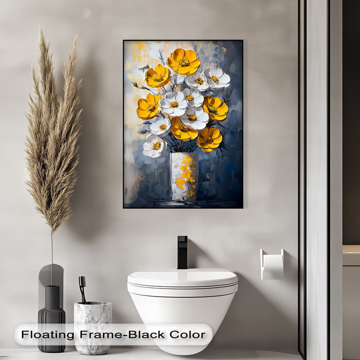 Sunlit Elegance – Yellow and White Poppies in Vase Canvas Print