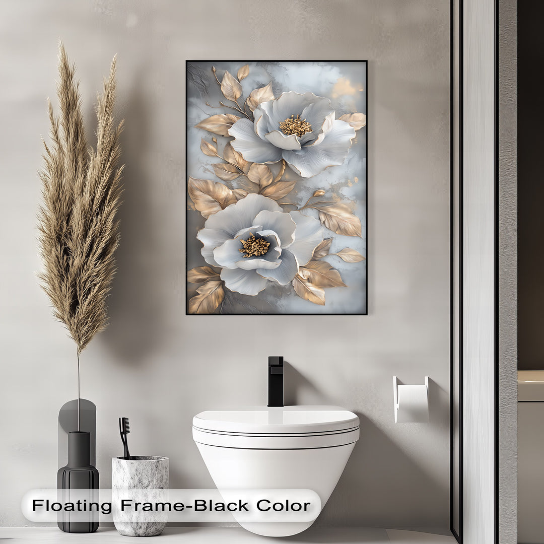 Metallic Petal Elegance – Gold and Silver Floral Canvas Print