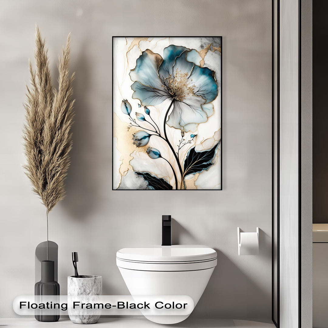 With compelling depth and distinct layers, this high quality canvas print displays an ethereal blue flower artfully adorned with golden veins.