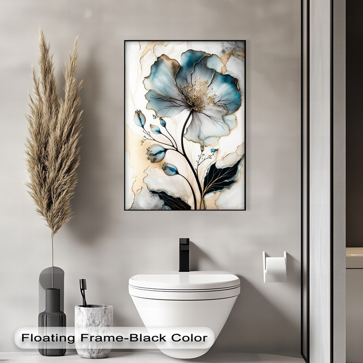 With compelling depth and distinct layers, this high quality canvas print displays an ethereal blue flower artfully adorned with golden veins.