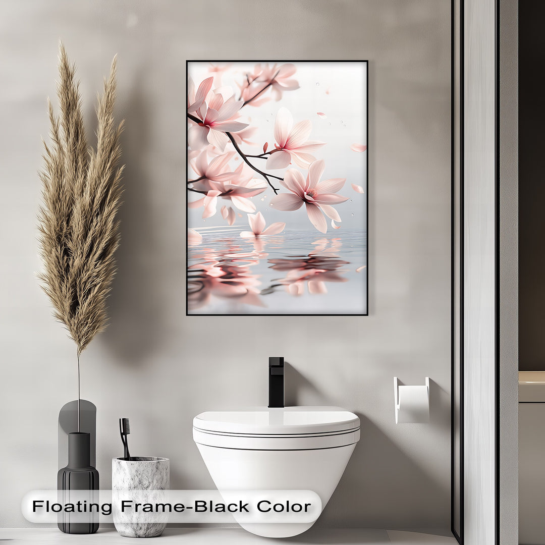Blush Magnolia Blooms Reflected on Water – Tranquil Floral Canvas Print