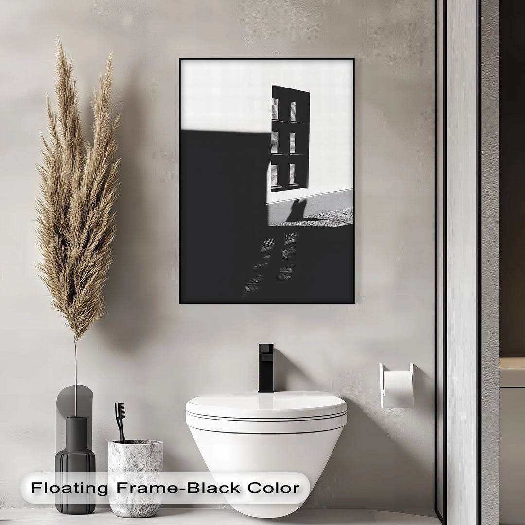 Simplicity meets intrigue in this dramatic black-and-white canvas painting.

