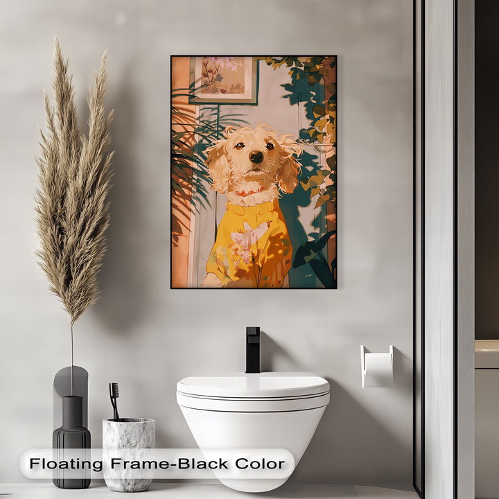 Golden Glow Pup – Colorful Indoor Garden Scene Puppies Canvas Print