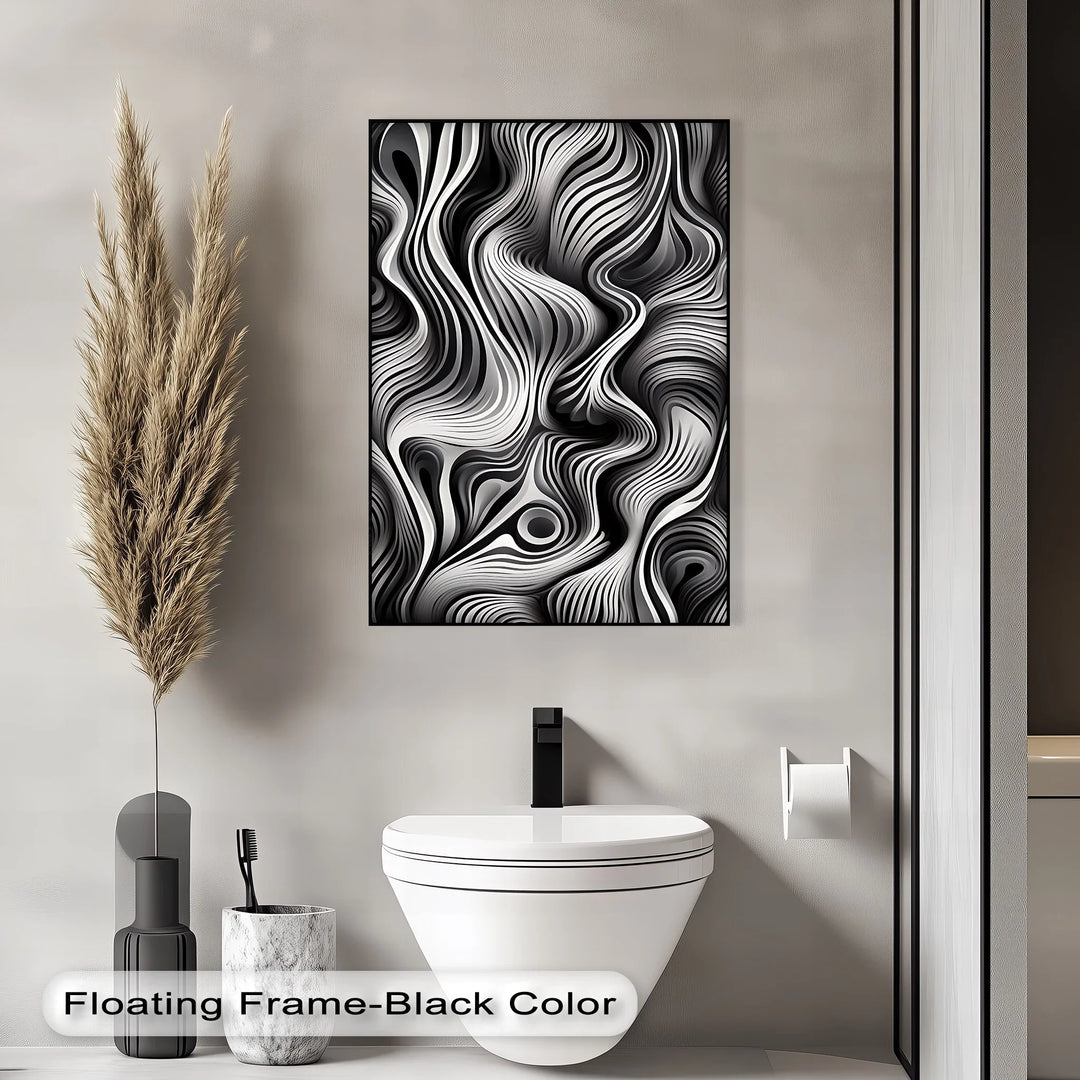 Flowing Dimensions – Abstract Waveform in Black & White Canvas Print - MyPhotoStation