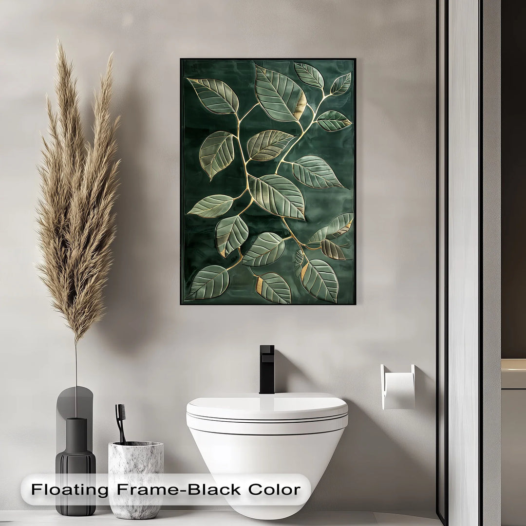 Golden Vein Harmony – Dark Green Leaf Canvas Print - MyPhotoStation