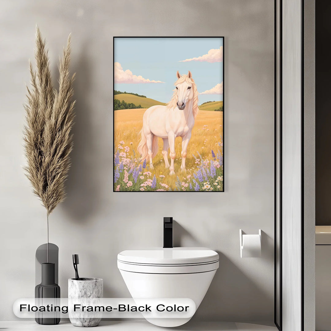 Golden Meadow Stallion – Horse in Wildflower Field Animal Canvas Print - MyPhotoStation
