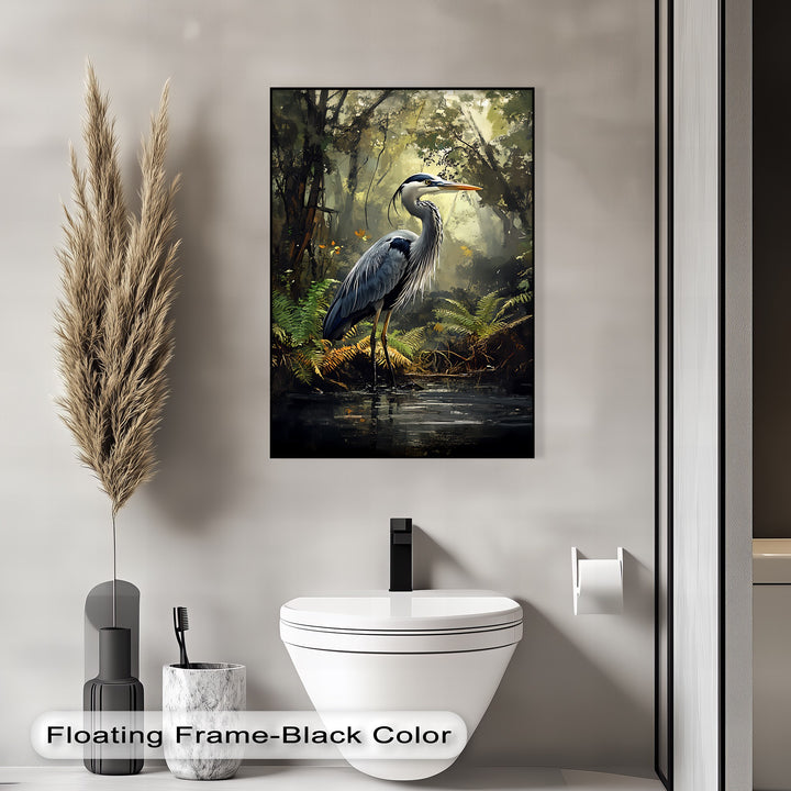 Misty Forest Heron – Wildlife Landscape Canvas Print