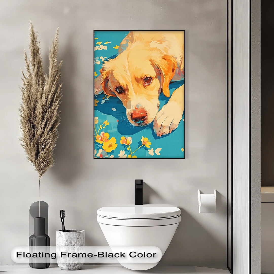 Sunlit Gaze – Playful Floral Dog Portrait Puppies Canvas Print - MyPhotoStation