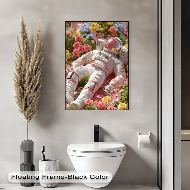 Astronaut Resting in a Garden of Flowers - Pink Canvas Print