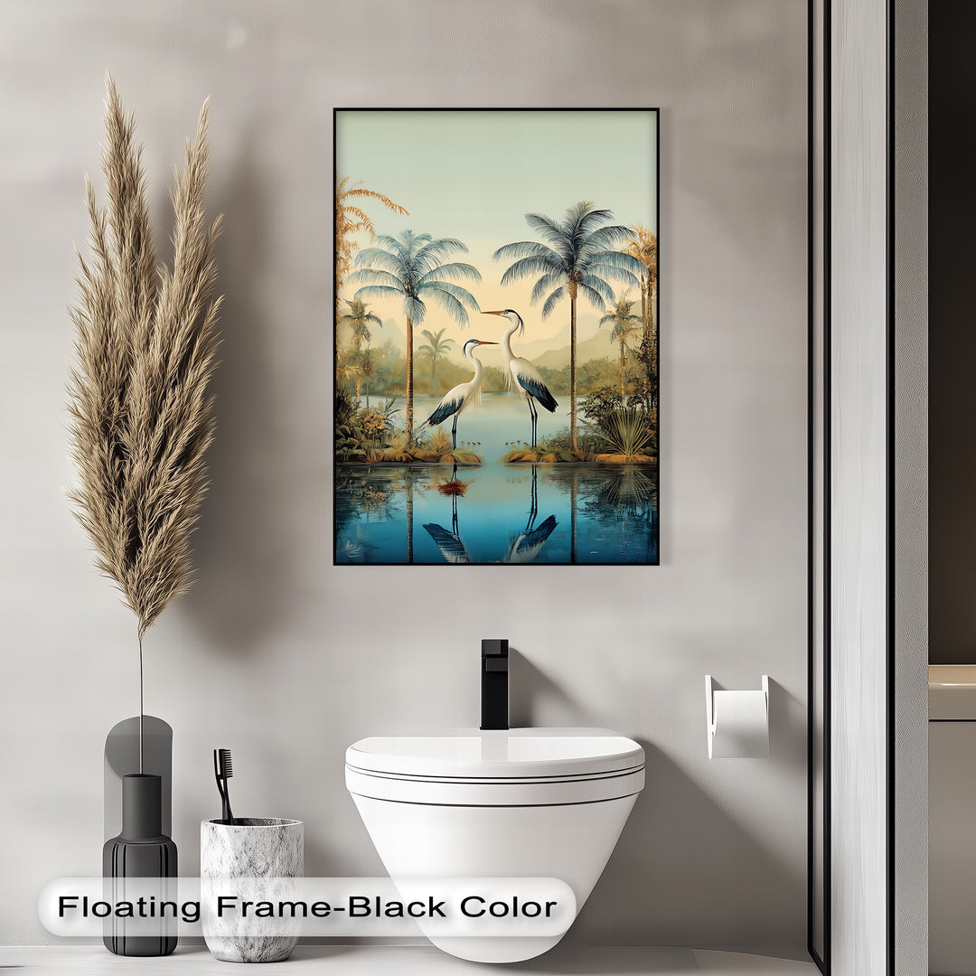 Tranquil Herons by Tropical Waters – Scenic Nature Canvas Print