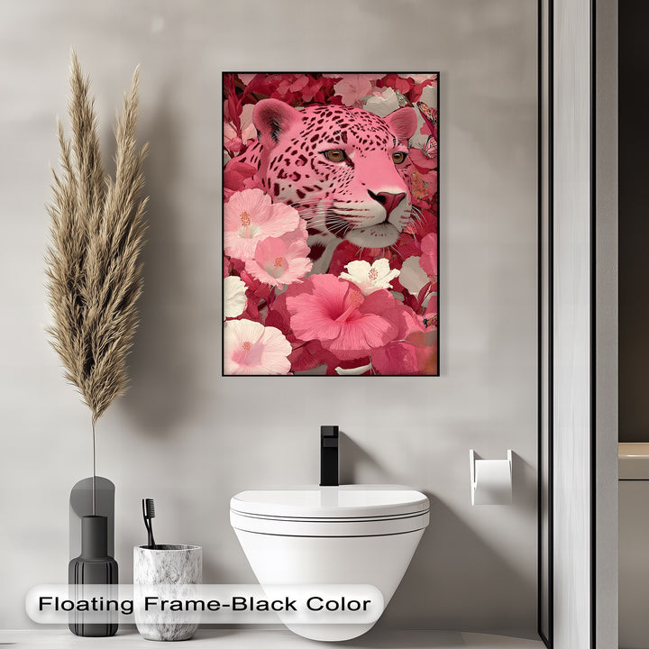 Blush Predator – Pink Leopard in Hibiscus Jungle Canvas Print