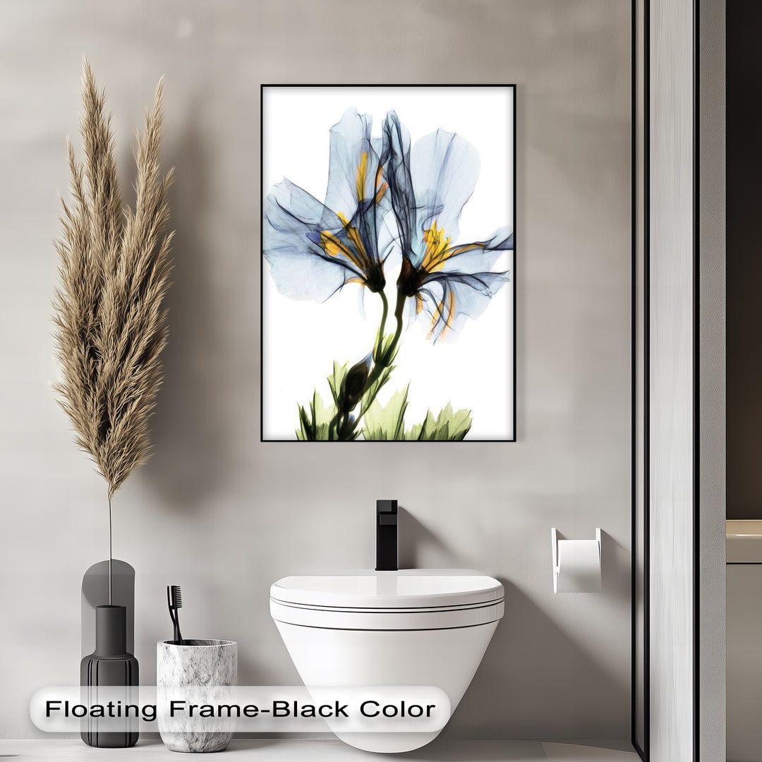 Winterliche Ruhe – Japanische Frau im blauen Kimono, Leinwanddruck | Gerahmtes Kunstwerk