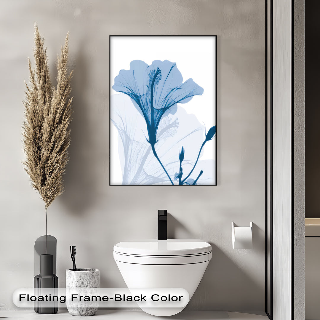 Winterliche Ruhe – Japanische Frau im blauen Kimono, Leinwanddruck | Gerahmtes Kunstwerk