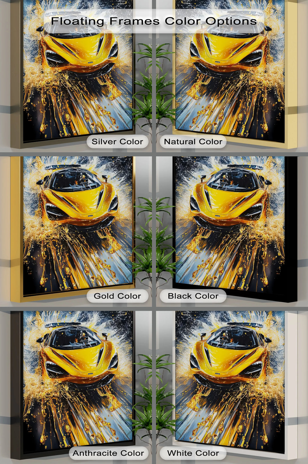 Velocity Splash – Yellow Supercar in Liquid Motion Canvas Print - MyPhotoStation